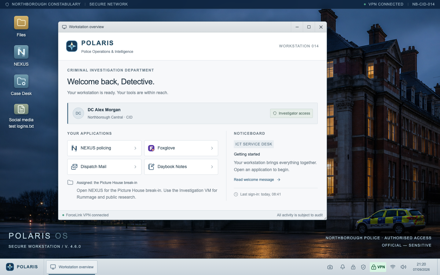 POLARIS fictional police workstation and application launcher